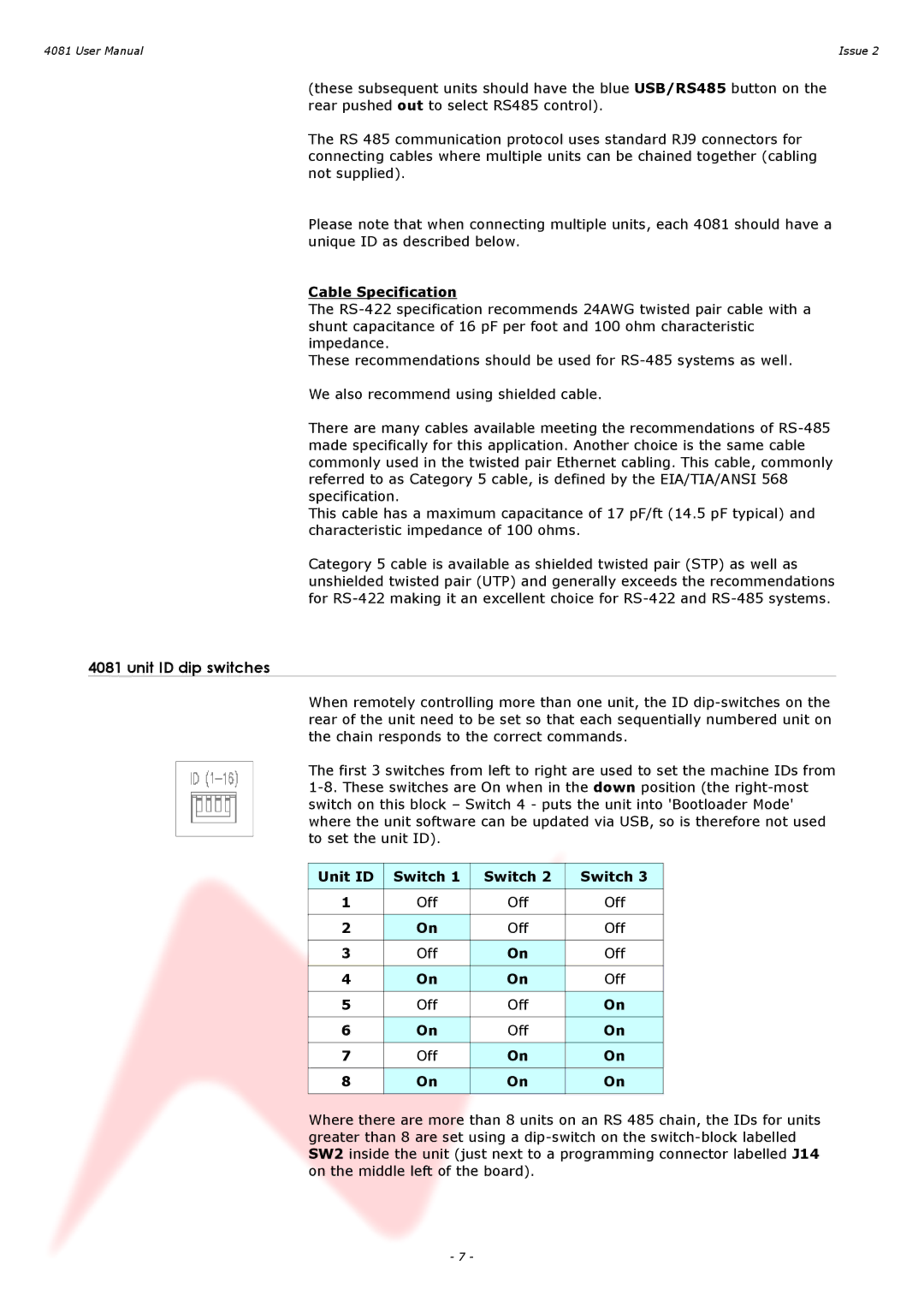 AMS 4081 user manual Unit ID dip switches 