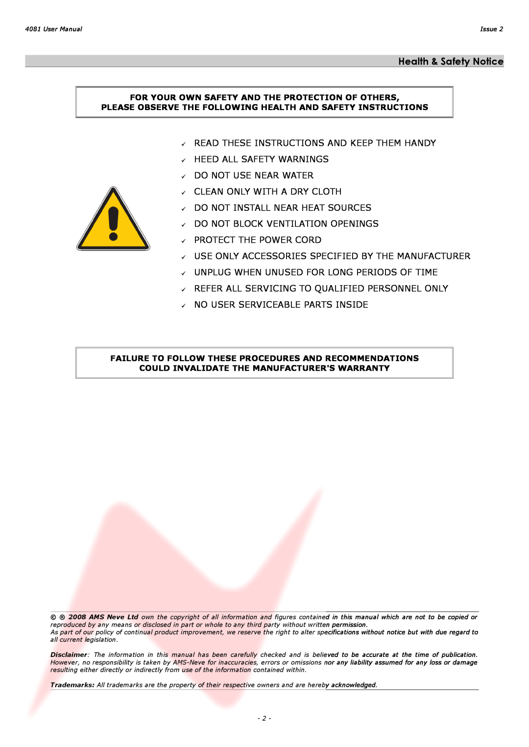 AMS 4081 user manual Health & Safety Notice 