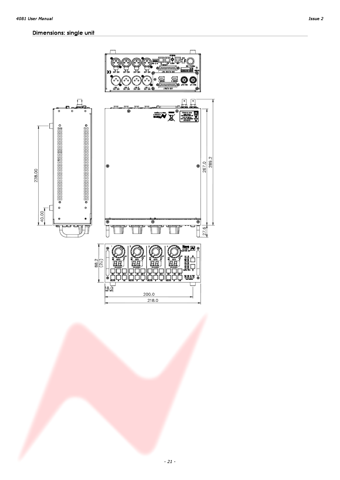 AMS 4081 user manual Dimensions single unit, Issue 