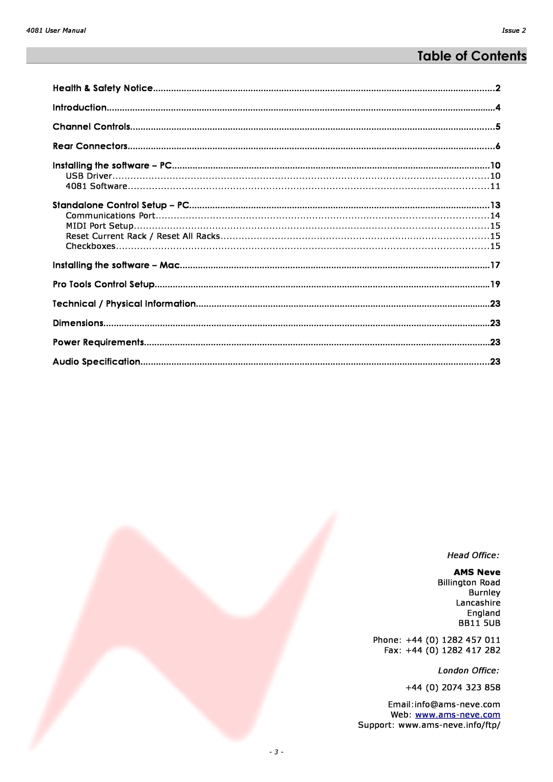 AMS 4081 user manual Table of Contents 