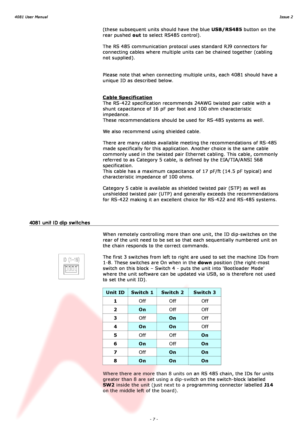 AMS 4081 user manual unit ID dip switches 