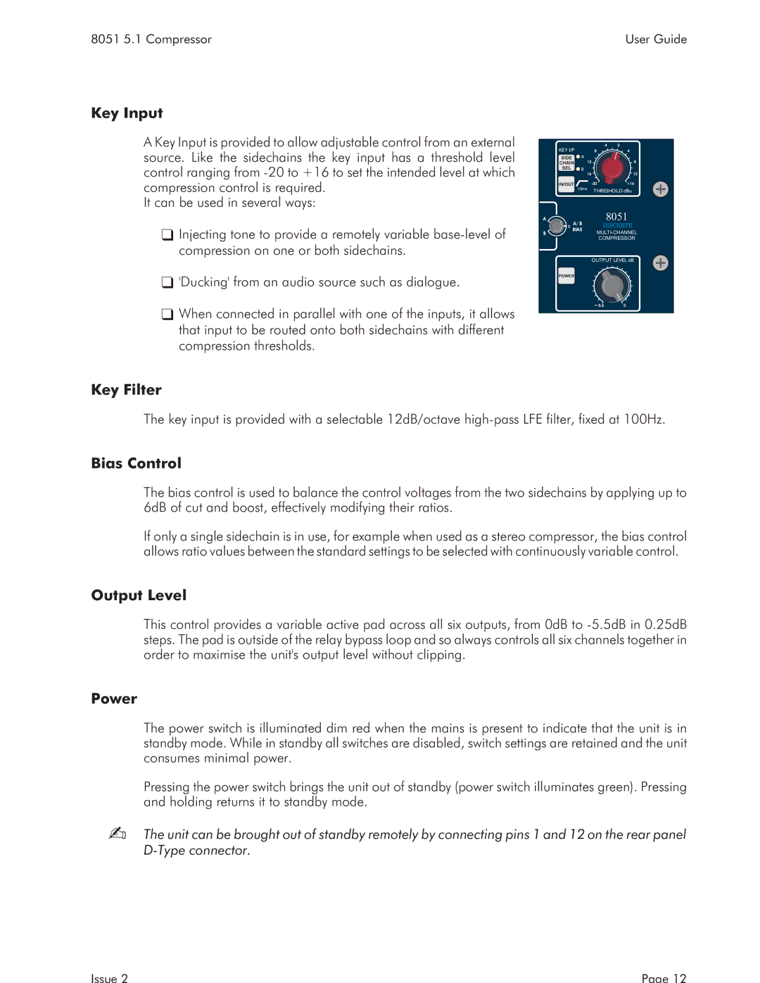 AMS 8051 specifications Key Input, Key Filter, Bias Control, Output Level, Power 