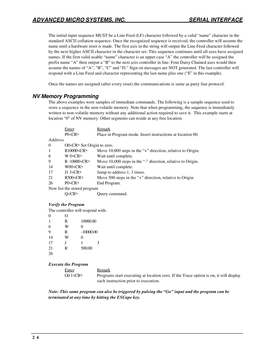 AMS DCB-274 manual NV Memory Programming, Verify the Program, Execute the Program 