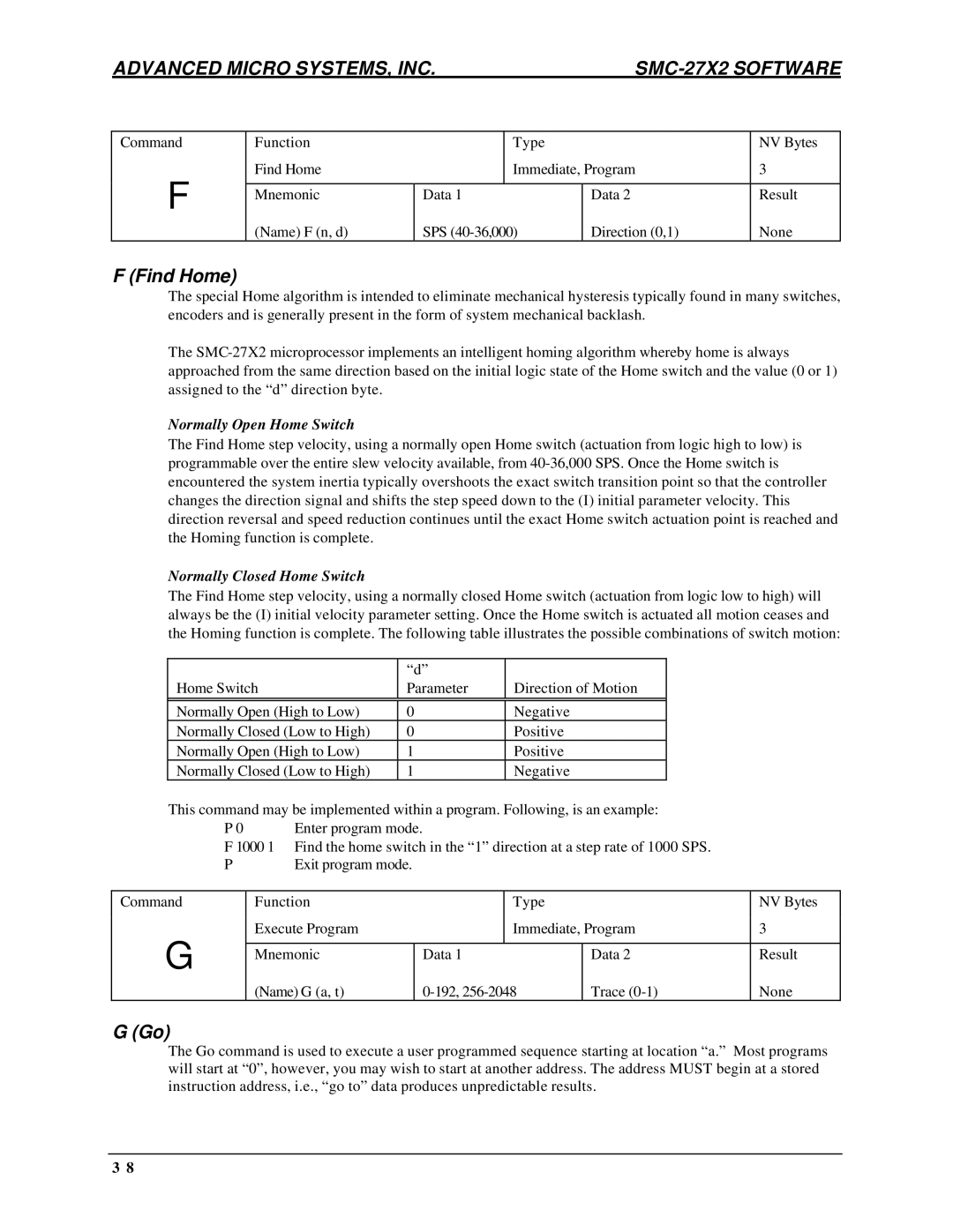 AMS DCB-274 manual Find Home, Normally Open Home Switch, Normally Closed Home Switch 