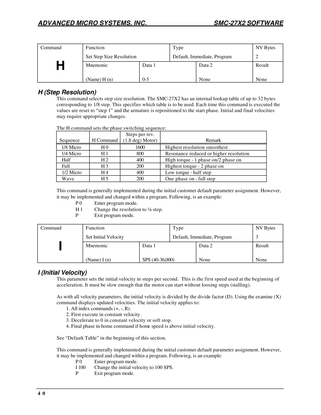 AMS DCB-274 manual Step Resolution, Initial Velocity 