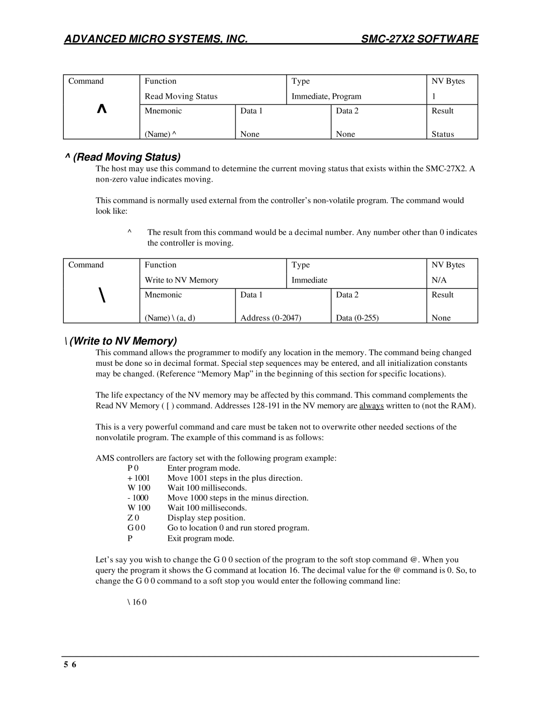 AMS DCB-274 manual Read Moving Status, Write to NV Memory 