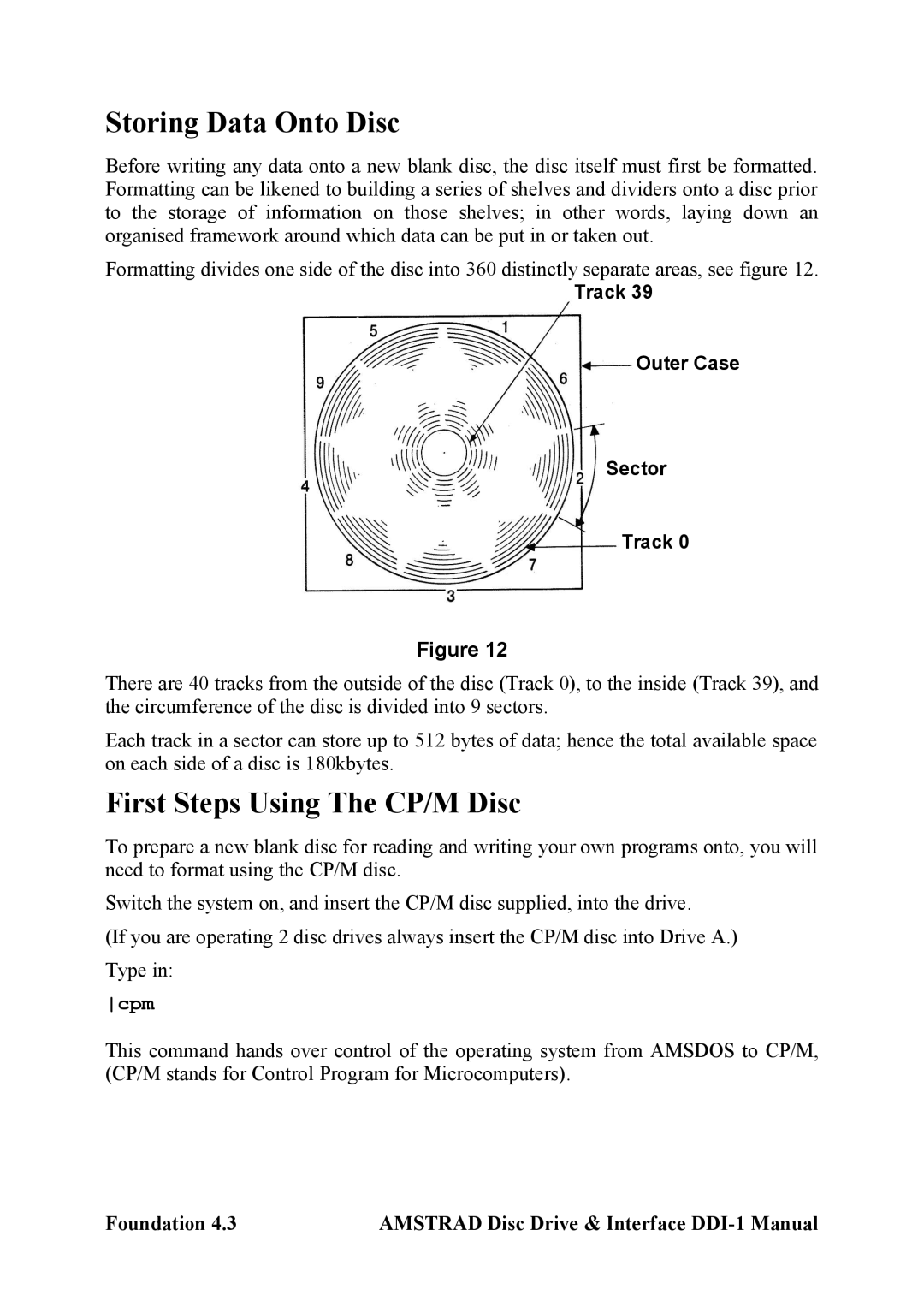 Amstrad DDI-1 manual Storing Data Onto Disc, First Steps Using The CP/M Disc, Cpm 