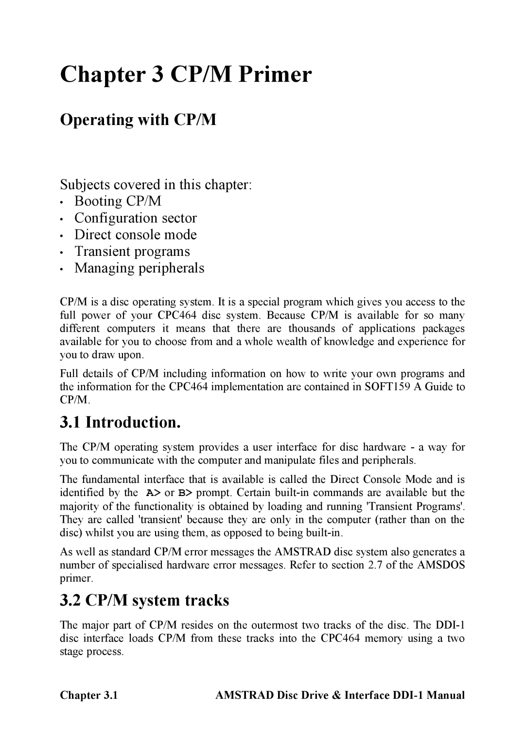 Amstrad DDI-1 manual CP/M Primer, Operating with CP/M, CP/M system tracks 