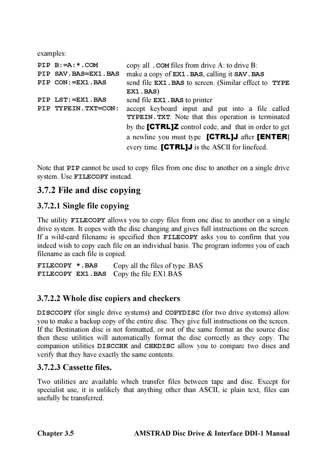 Amstrad DDI-1 manual File and disc copying, Single file copying, Whole disc copiers and checkers, Cassette files 