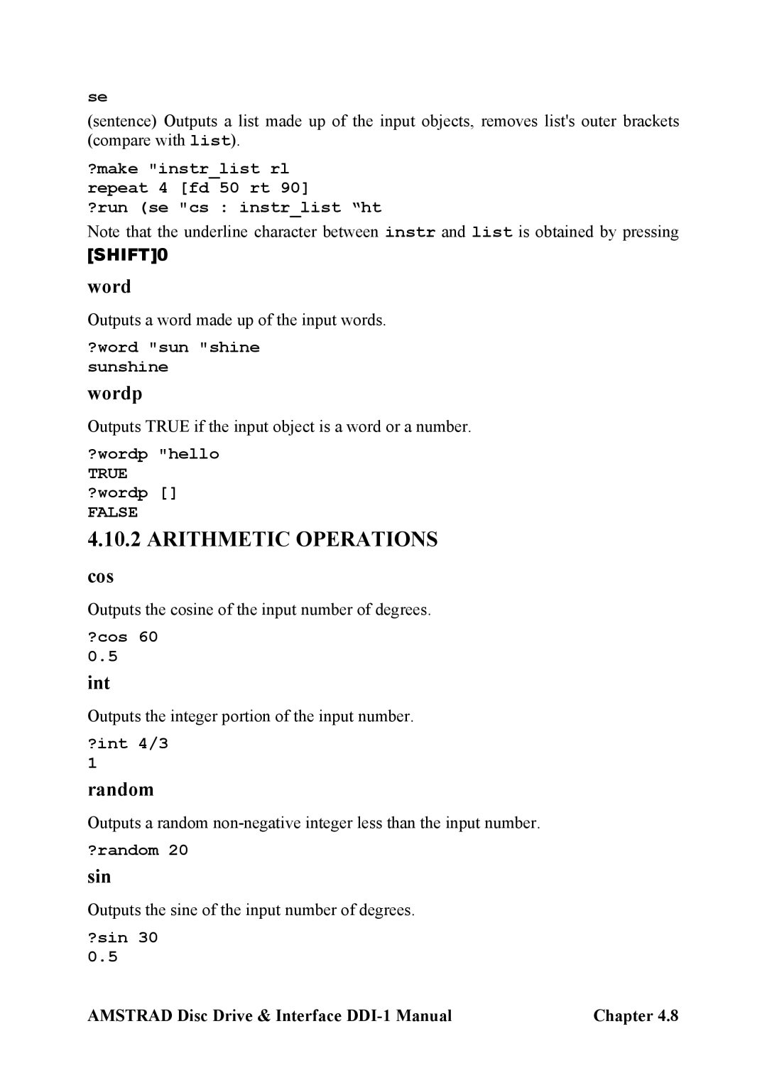 Amstrad DDI-1 manual Arithmetic Operations 