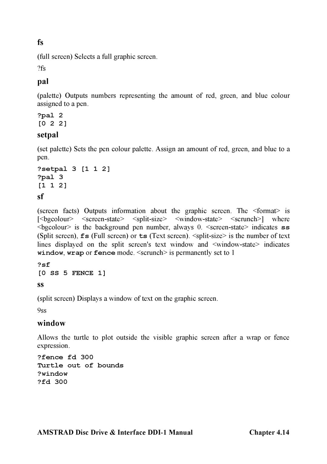 Amstrad DDI-1 manual Pal, Setpal, Window 