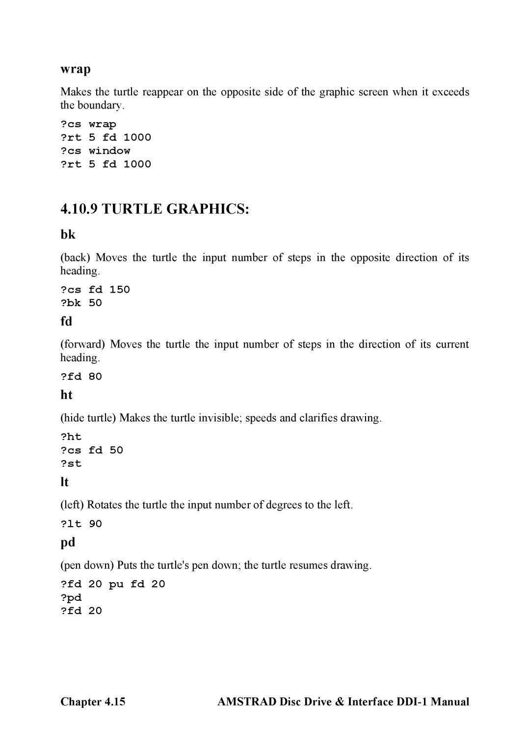 Amstrad DDI-1 manual Turtle Graphics, Wrap 