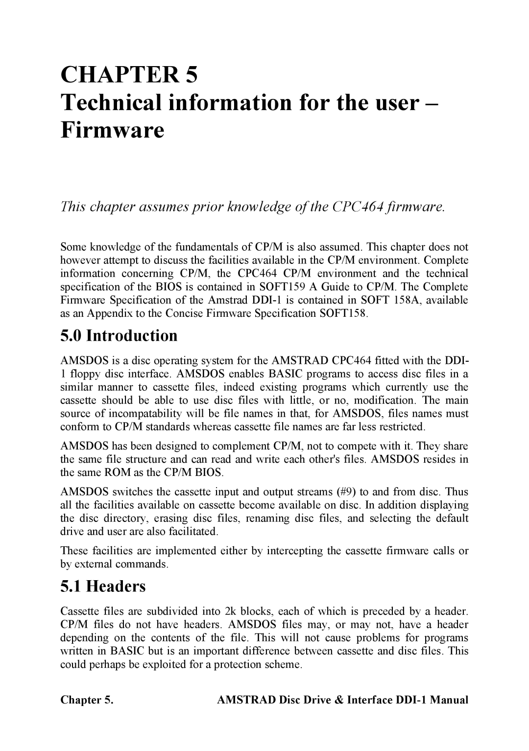 Amstrad DDI-1 manual Technical information for the user Firmware, Headers 