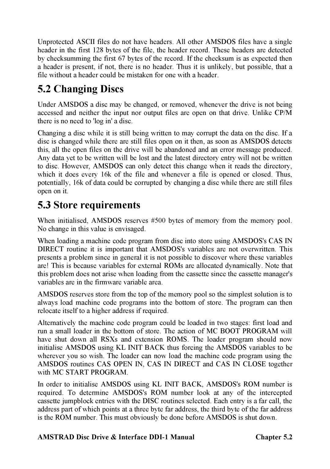 Amstrad DDI-1 manual Changing Discs, Store requirements 