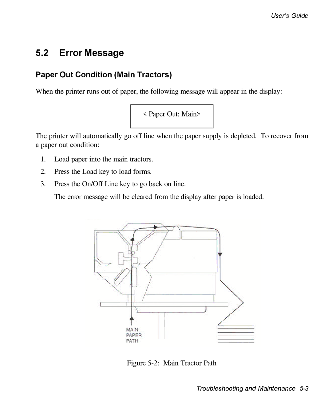 AMT Datasouth 3300 manual Error Message, Paper Out Condition Main Tractors 