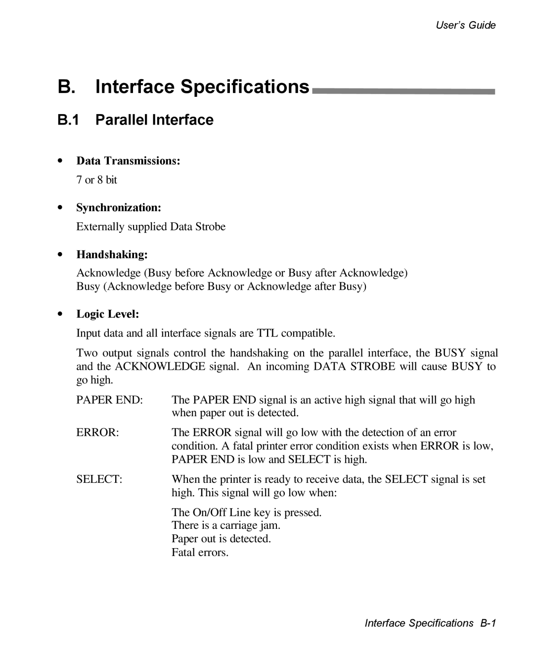 AMT Datasouth 3300 manual Interface Specifications, Parallel Interface 