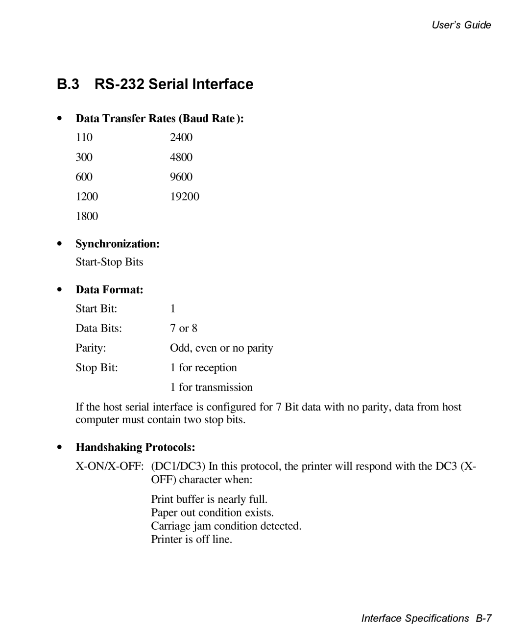 AMT Datasouth 3300 manual RS-232 Serial Interface, ∙ Data Transfer Rates Baud Rate, ∙ Handshaking Protocols 