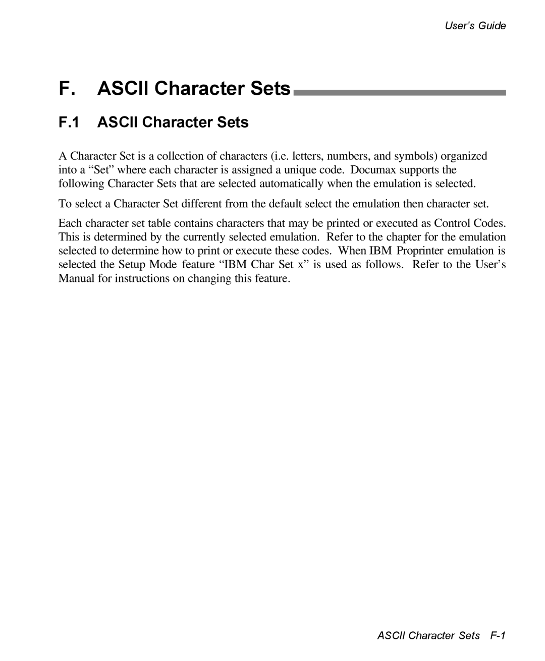 AMT Datasouth 3300 manual Ascii Character Sets 