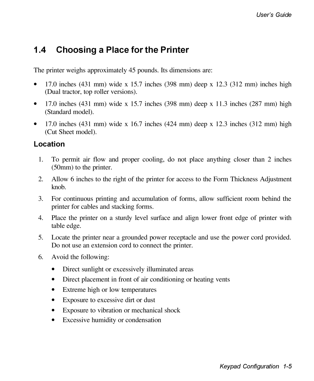 AMT Datasouth 3300 manual Choosing a Place for the Printer, Location 