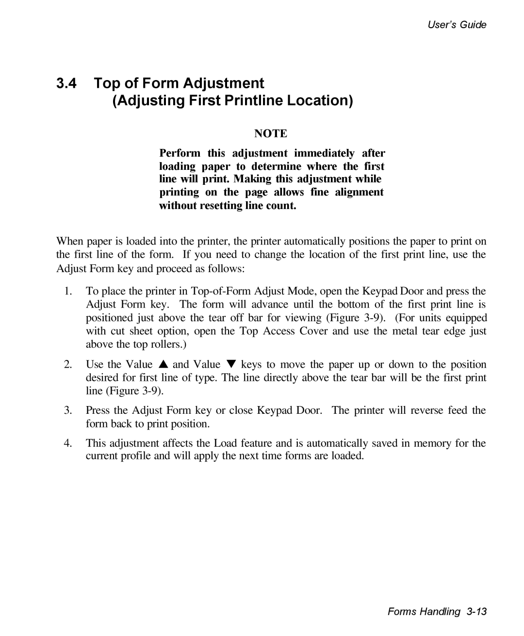 AMT Datasouth 3300 manual Top of Form Adjustment Adjusting First Printline Location 