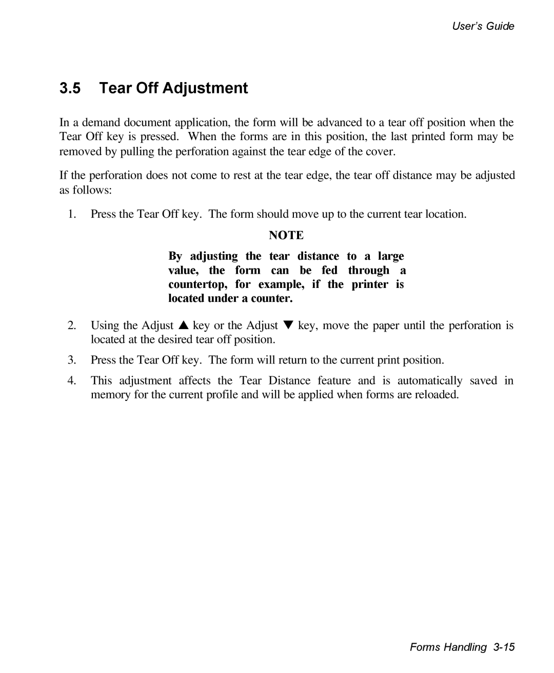 AMT Datasouth 3300 manual Tear Off Adjustment 