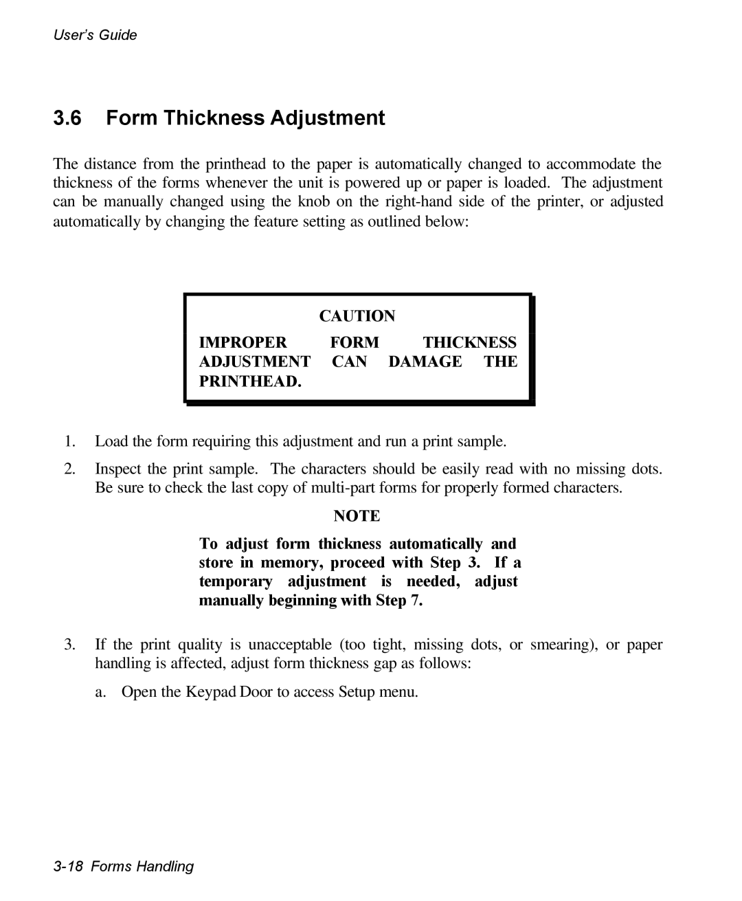 AMT Datasouth 3300 manual Improper Form Thickness Adjustment can Damage Printhead 