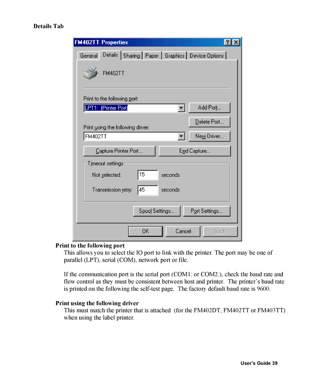 AMT Datasouth 400 manual Details Tab Print to the following port 