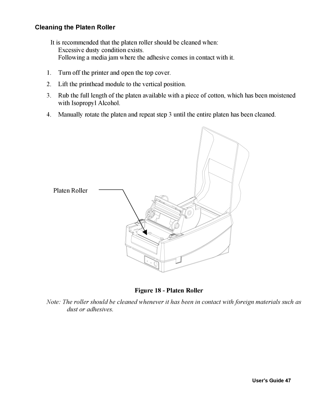 AMT Datasouth 400 manual Cleaning the Platen Roller 