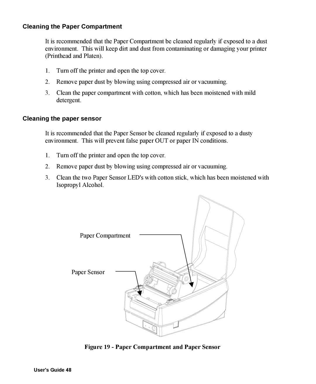 AMT Datasouth 400 manual Cleaning the Paper Compartment, Cleaning the paper sensor 