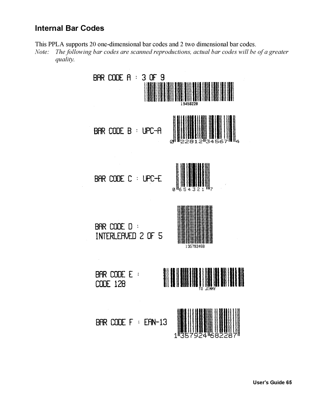 AMT Datasouth 400 manual Internal Bar Codes 