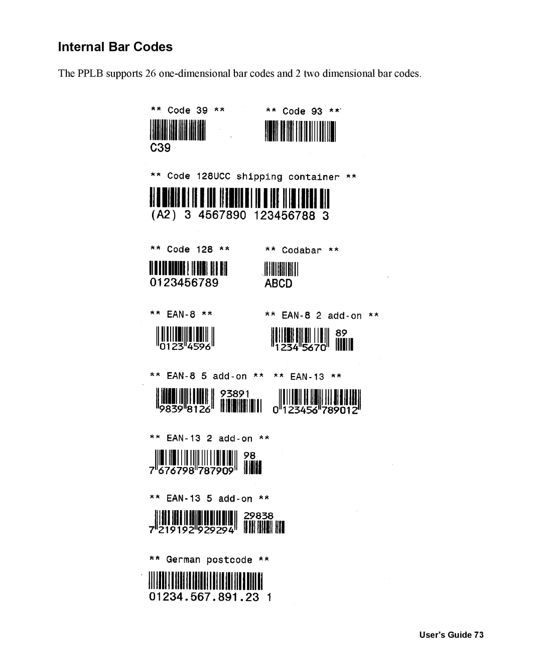 AMT Datasouth 400 manual Internal Bar Codes 