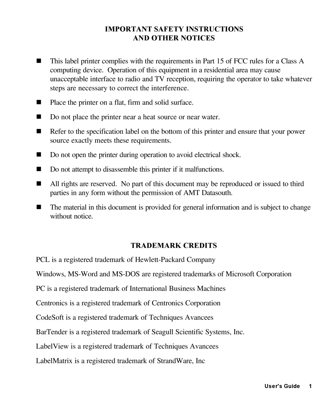 AMT Datasouth 4000 manual Important Safety Instructions Other Notices 