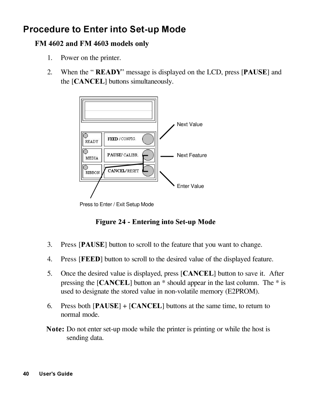 AMT Datasouth 4000 manual Procedure to Enter into Set-up Mode, FM 4602 and FM 4603 models only 