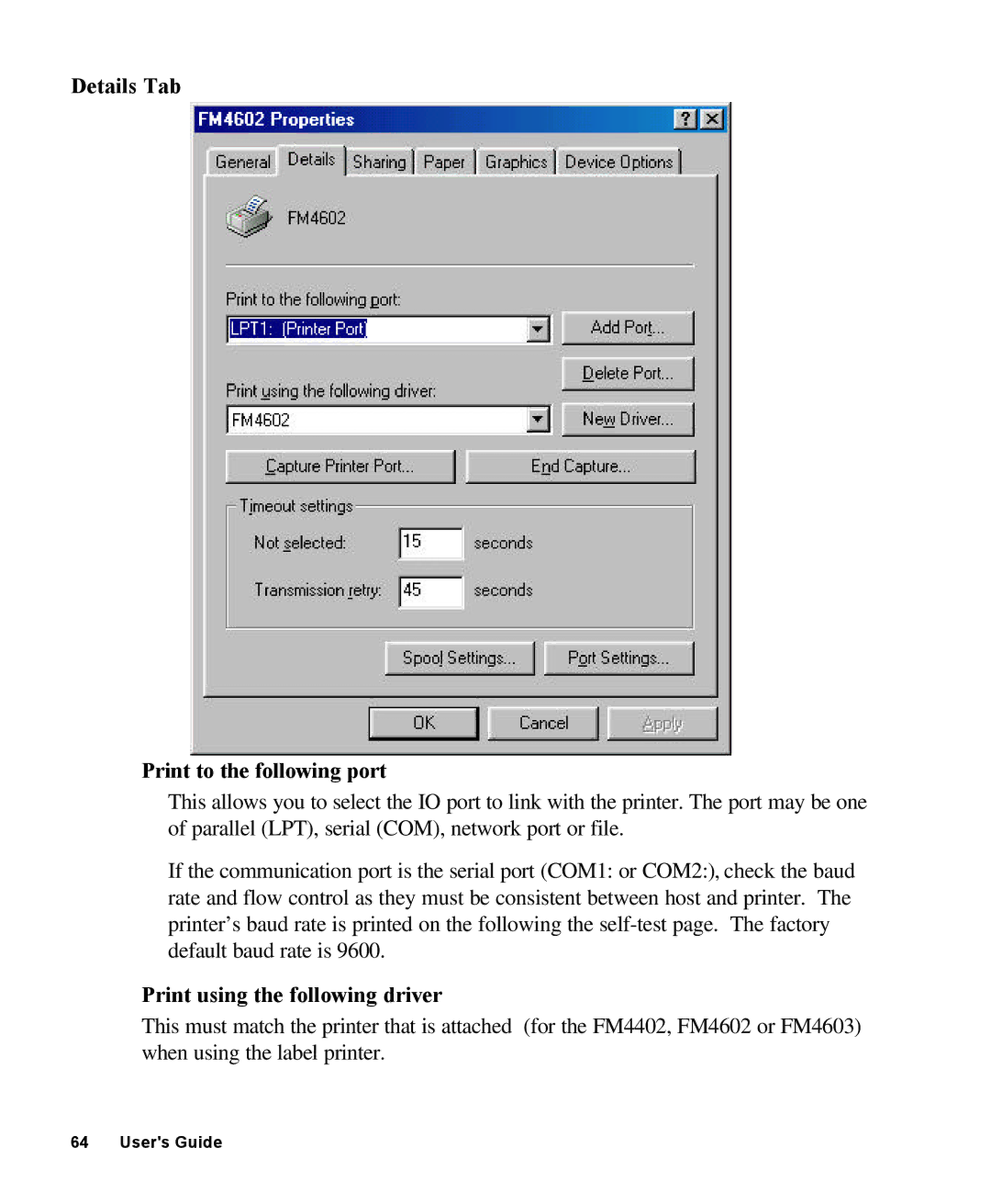 AMT Datasouth 4000 manual Details Tab Print to the following port 