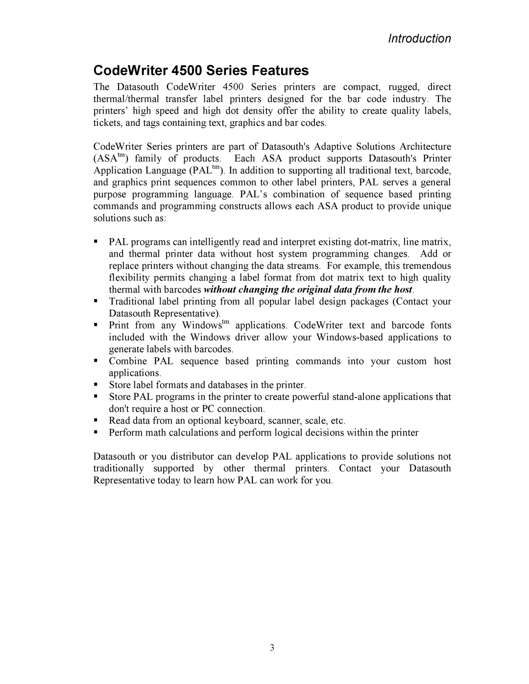 AMT Datasouth manual CodeWriter 4500 Series Features 