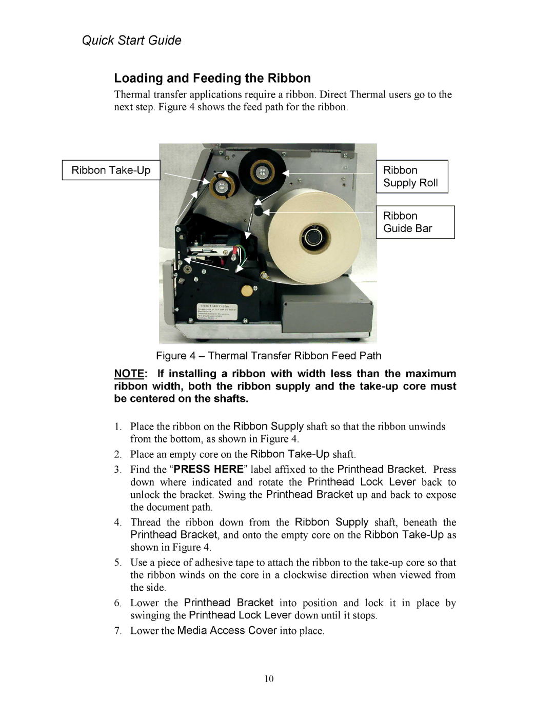 AMT Datasouth 4500 Series manual Loading and Feeding the Ribbon, Ribbon Take-Up Ribbon Supply Roll Ribbon Guide Bar 