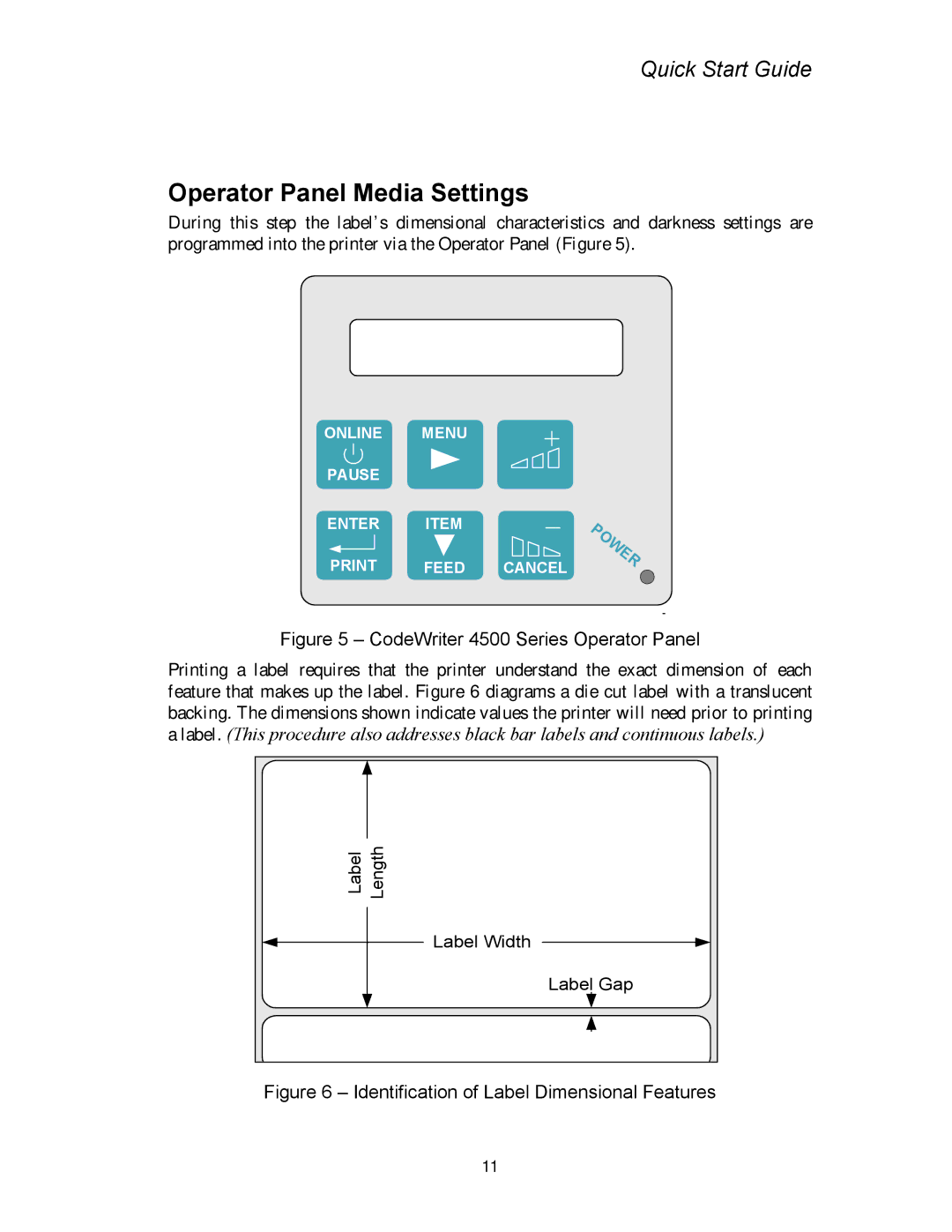 AMT Datasouth manual Operator Panel Media Settings, CodeWriter 4500 Series Operator Panel 