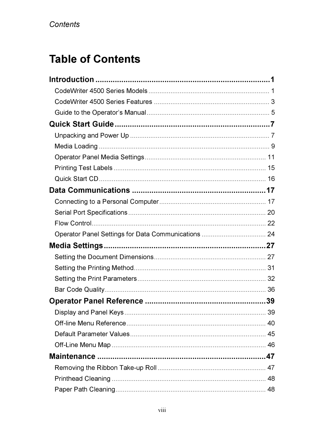 AMT Datasouth 4500 Series manual Table of Contents 