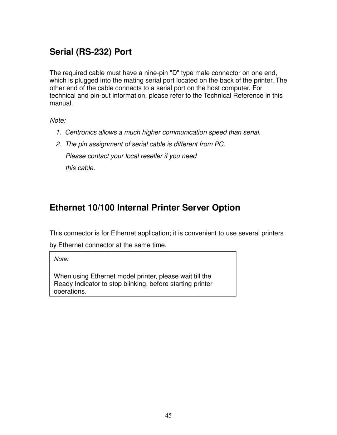 AMT Datasouth 4600 manual Serial RS-232 Port, Ethernet 10/100 Internal Printer Server Option 