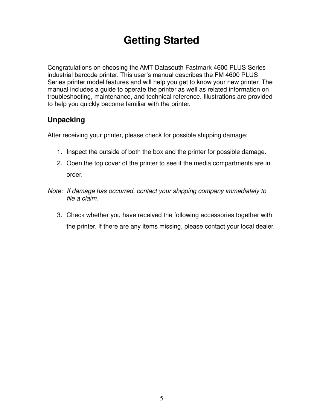 AMT Datasouth 4600 manual Getting Started, Unpacking 
