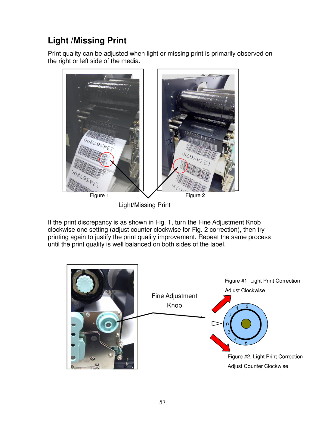 AMT Datasouth 4600 manual Light /Missing Print, Figure #1, Light Print Correction Adjust Clockwise 