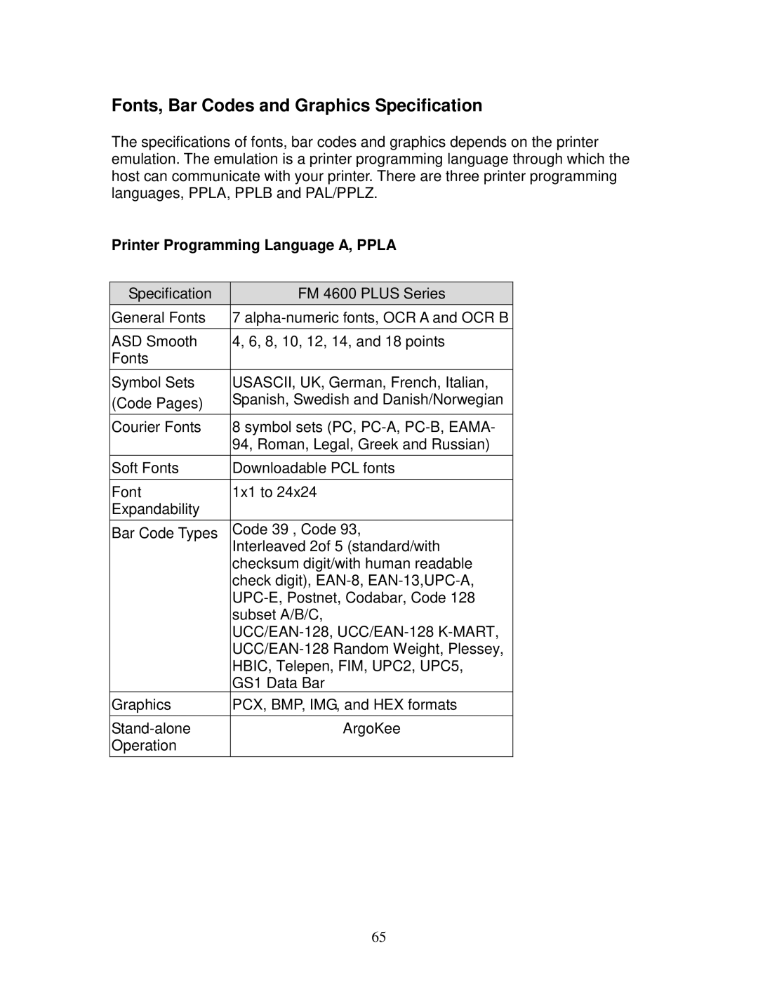 AMT Datasouth 4600 manual Fonts, Bar Codes and Graphics Specification, Printer Programming Language A, Ppla 