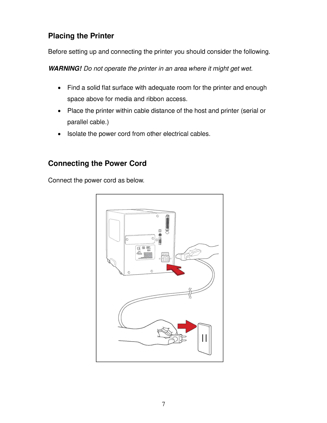 AMT Datasouth 4600 manual Placing the Printer, Connecting the Power Cord 