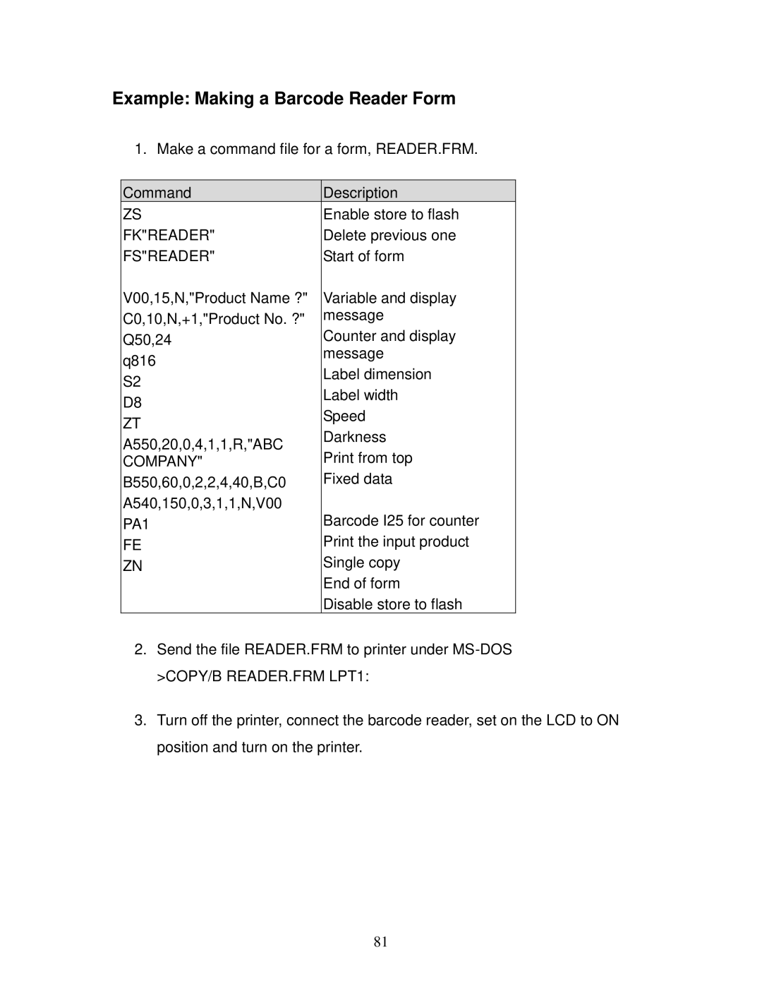 AMT Datasouth 4600 manual Example Making a Barcode Reader Form, Fkreader, Fsreader, PA1 