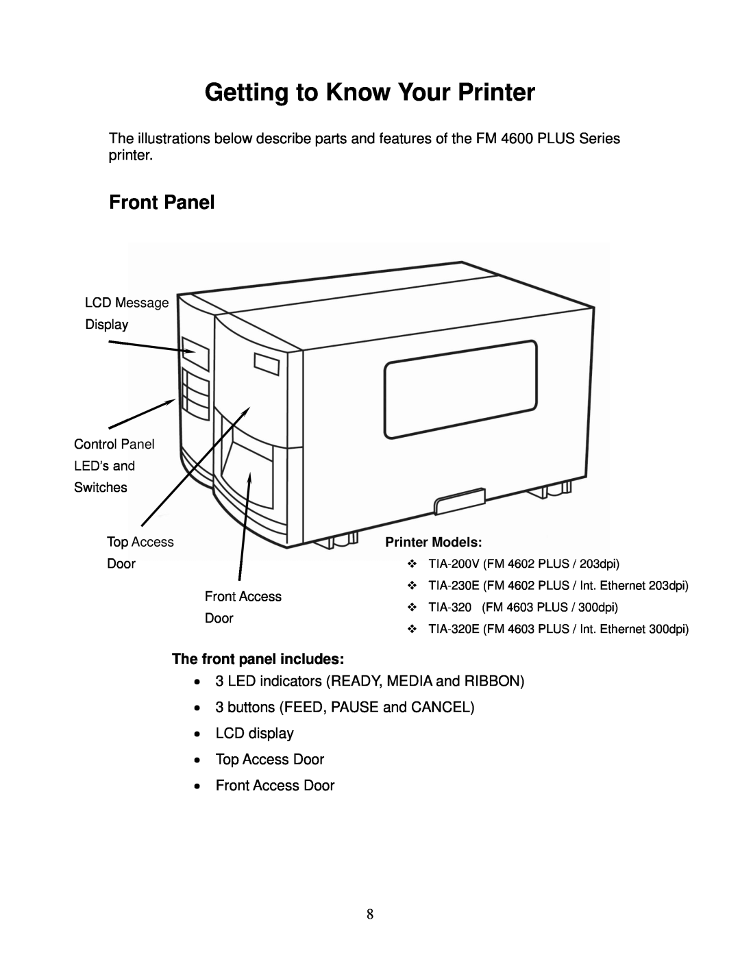 AMT Datasouth 4600 manual Getting to Know Your Printer, Front Panel 