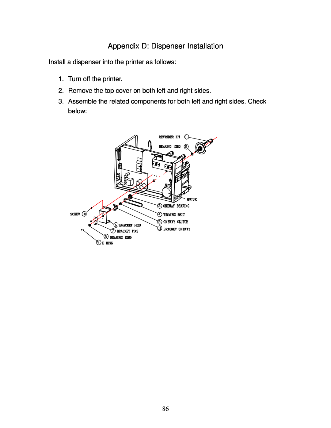 AMT Datasouth 4600 manual Appendix D Dispenser Installation, Install a dispenser into the printer as follows 