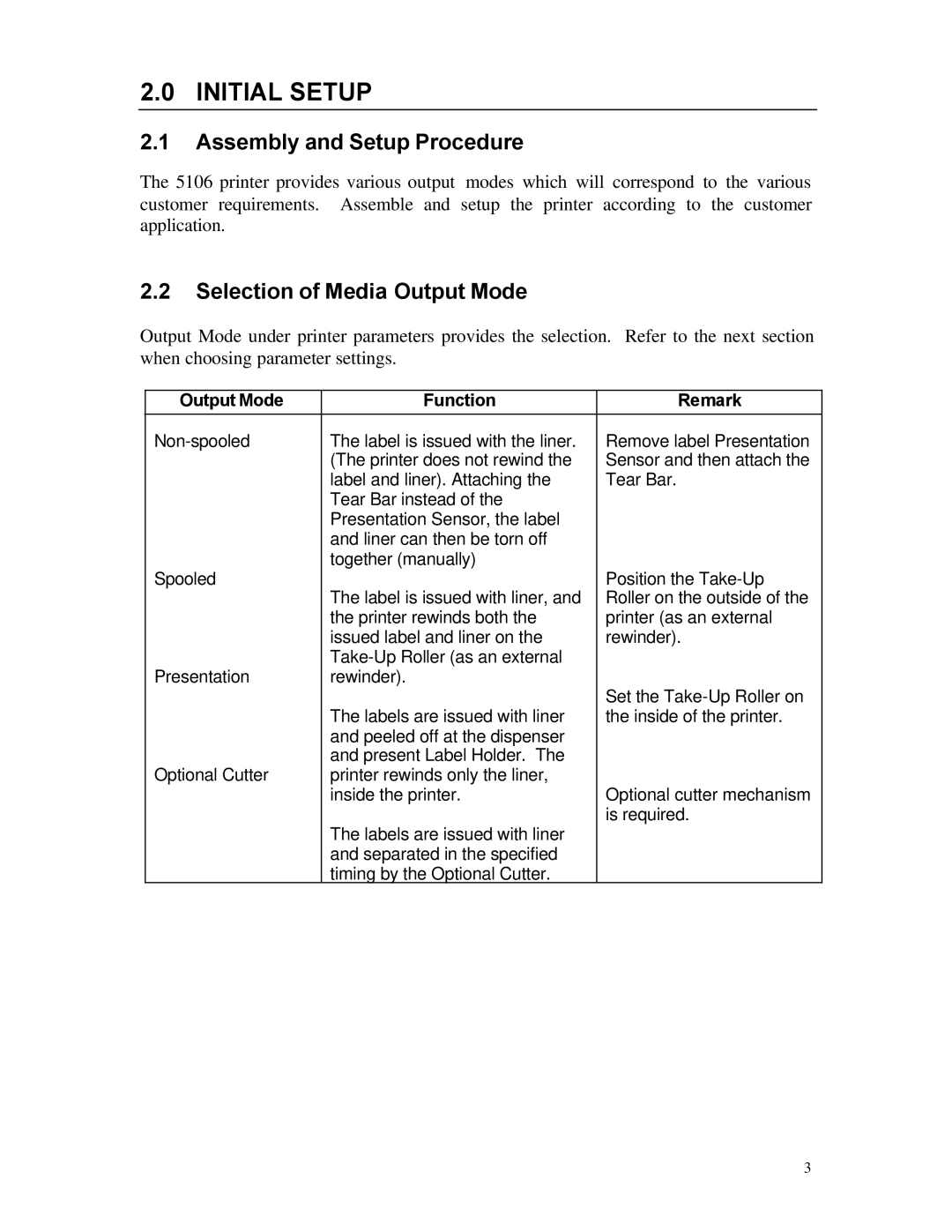 AMT Datasouth 5106 manual Initial Setup, Assembly and Setup Procedure, Selection of Media Output Mode 