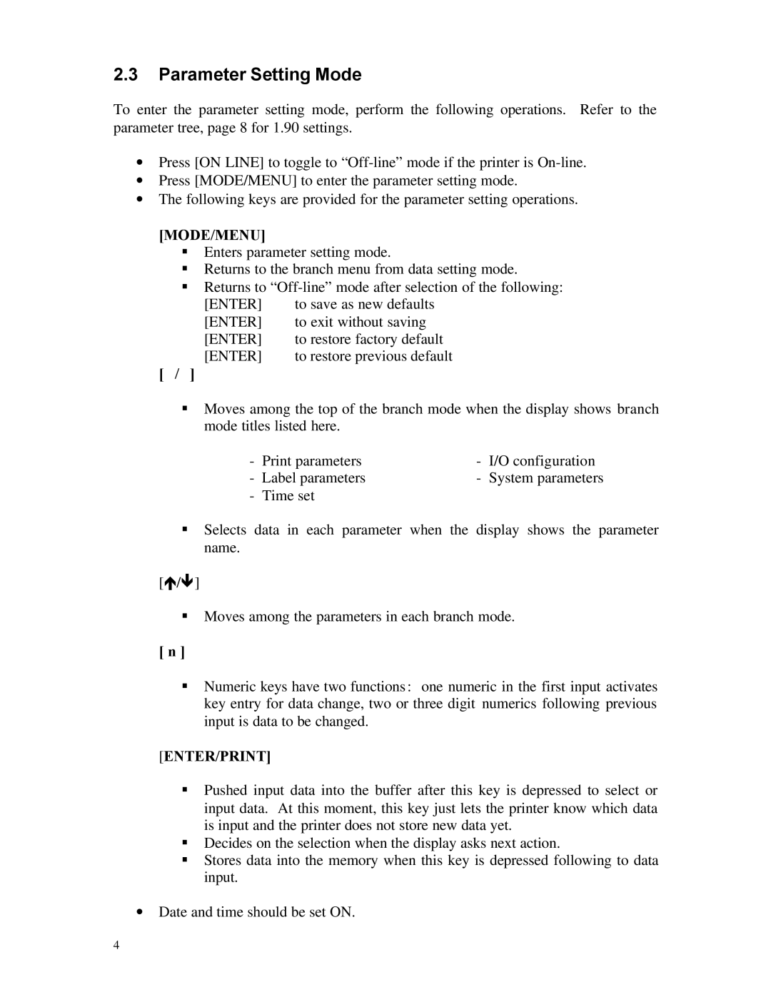 AMT Datasouth 5106 manual Parameter Setting Mode, Mode/Menu 