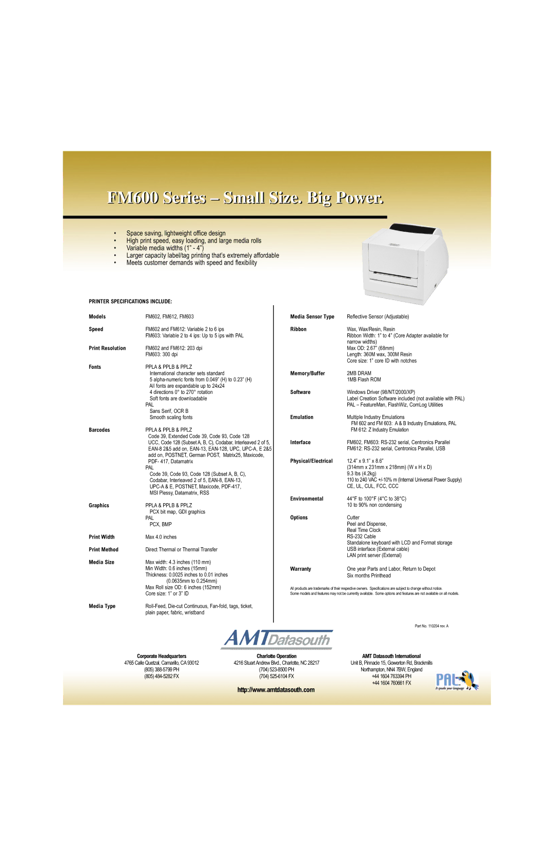 AMT Datasouth manual FM600 Series Small Size. Big Power 