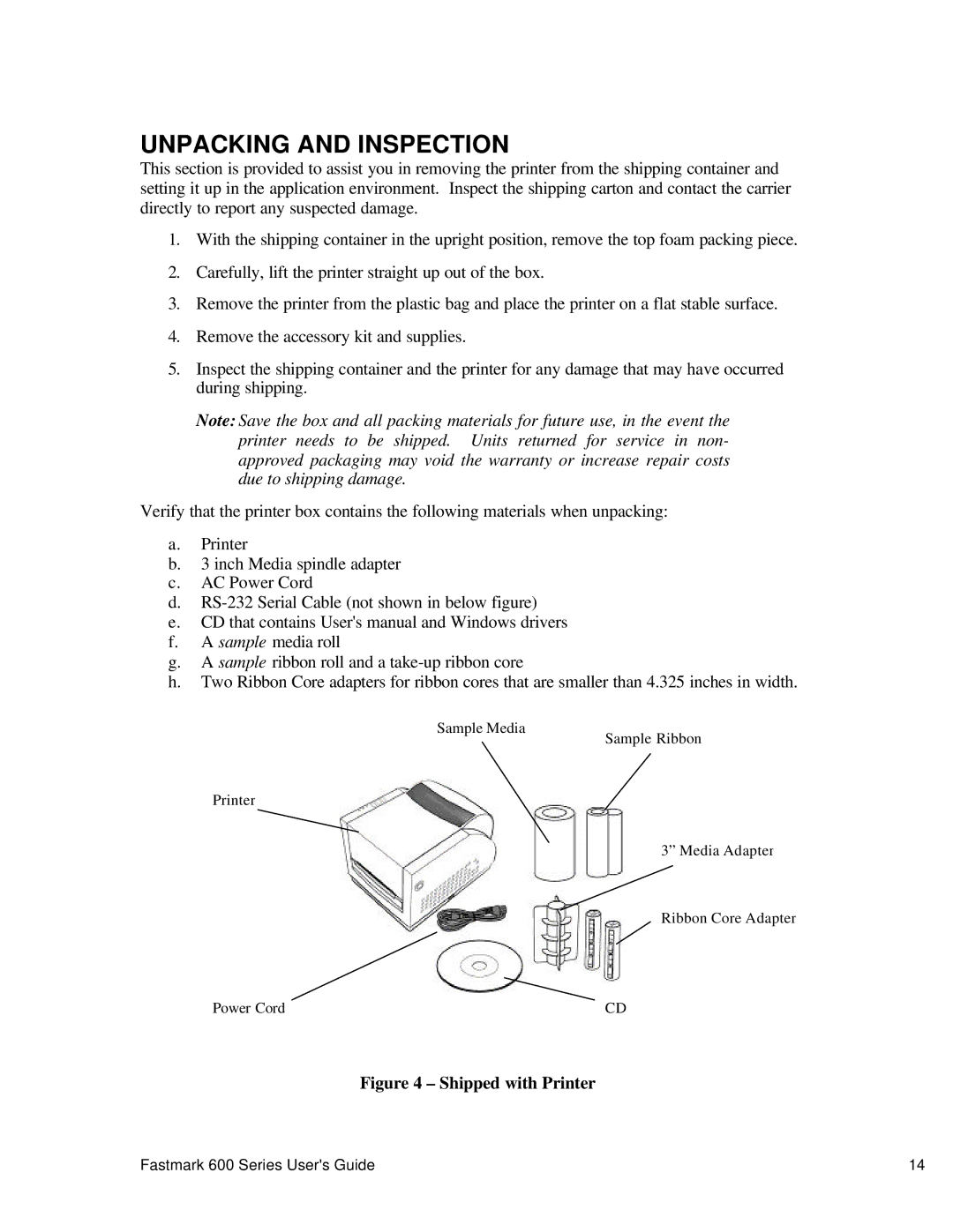 AMT Datasouth 600 manual Unpacking and Inspection, Shipped with Printer 